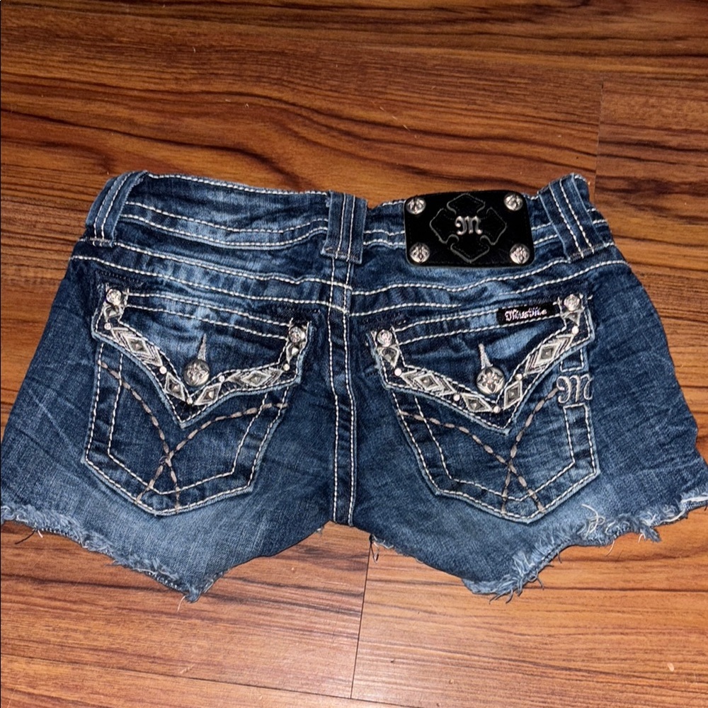 Miss Me Dark Blue Embroidered Denim Cutoff Shorts